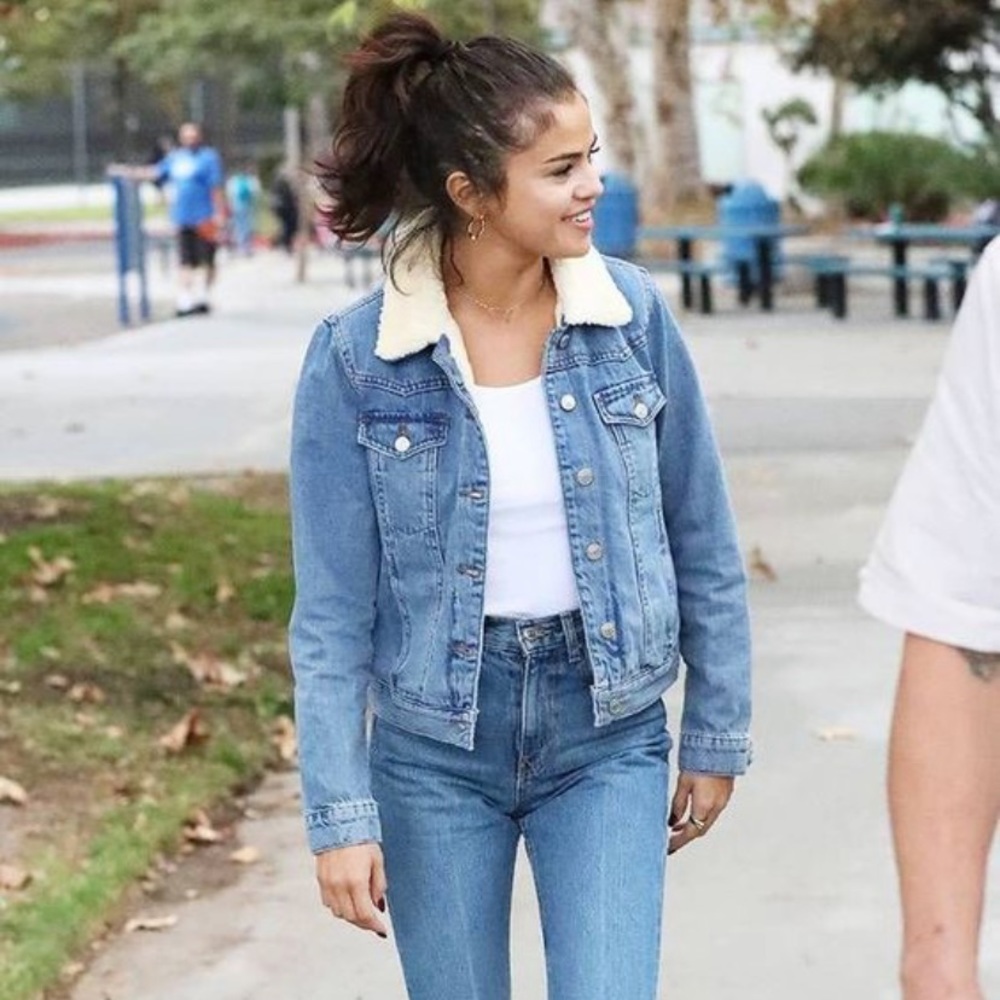 Topshop Moto Western Shearling Sherpa Jean Jacket